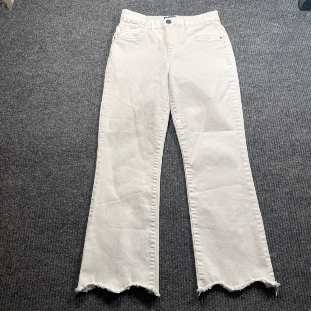 Democracy Flare Jeans Womens 4 White Ab'solution Scalloped Raw Hem Denim